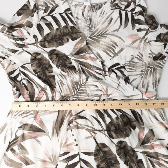 Old Navy Waist Defined Cross Front Crepe Dress Size XL White Palm Print Tropical - Picture 5 of 15